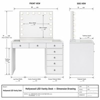 Table de toilette moderne en panneaux de bois assemblés avec éclairage LED, bureau de maquillage, table de chevet et table de rangement pour le pied de lit