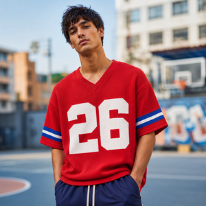Maillot de football personnalisé en tricot, col en V, manches rayées, nom et numéro personnalisés, pull pour supporter sportif, jour de match - Product Image 1