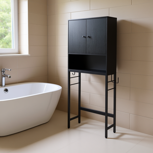 Mobiletto da bagno con ripiano regolabile, design minimalista nero per organizzare lo spazio - Product Image 2