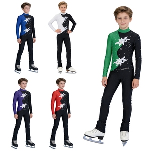Combinaison de performance pour garçons de 6 à 16 ans, col montant, design color block, manches longues, coupe ajustée, costumes de patinage artistique personnalisés pour hommes - Product Image 1