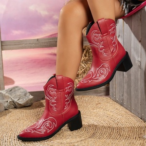 Bottes courtes tendance pour <span class=keywords><strong>femme</strong></span>, style <span class=keywords><strong>cowboy</strong></span>/cowgirl, brodées, à talon épais, collection Printemps-Automne 2026 - Product Image 5