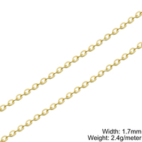 Cadena de Oro Fino de 14 Quilates, Rollo Delgado de 1.7mm, Eslabones Planos, Oro Puro para Mujer, Joyería Permanente, Rollo de Oro Sólido de 14k
