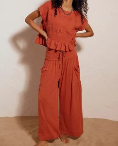 Conjunto de 2 Piezas Personalizado para Mujer, Top con Volantes de Manga Corta y <span class=keywords><strong>Pantalones</strong></span> Anchos con Cordón, Ropa de Estar por Casa, Fabricante - Product Image 6
