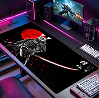 Tapis de souris Red Moon Samurai, grand tapis de clavier pour jeux et bureau, lisse, confortable, style anime ; durable