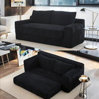 Canapé compact en mousse à mémoire de forme de 56 pouces pour salon - Sans assemblage, tissu en velours côtelé - Canapé compact pour appartements, noir