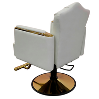 Fauteuil de Barbier Professionnel de Luxe en Cuir Blanc Doré Hydraulique Pliable et Réglable, Chaise Pivotante de Salon pour Salon de Coiffure et Salon à Domicile