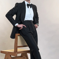 Nouveaux produits OEM : Costume Safari pour homme, veste noire à simple boutonnage et pantalon, coupe ajustée pour mariage