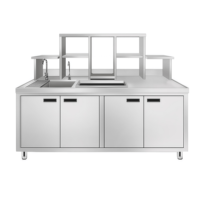 Station mobile de préparation de boissons Boba Tea 2 portes 280L en acier inoxydable avec évier intégré et compresseur pour boutique de desserts et boissons quotidiennes
