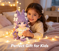 Peluche personnalisée Chat Fille, Mignonne Poupée en Peluche Style Anime Chat Fille Violette pour Cadeaux de Fans, Figurine en Peluche Jouet