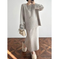 Ensemble deux pièces pull et robe col rond en cachemire 100% super doux pour femme, grande taille, décontracté, anti-plis et respirant, collection automne-hiver