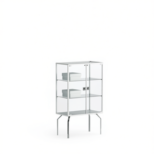 Vitrina con marco de aluminio de 91x37x120cm, vitrina de vidrio blanco con puertas con cerradura y estantes ajustables - Product Image 2