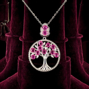 Unisex joyería fina rodio plateado 925 plata esterlina elegante judaísmo árbol Cabala Kabala colgante collar rosa púrpura bodas - Product Image 5