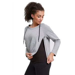 Personnalisé Coton Doux Zippé O-cou Gris Sport <span class=keywords><strong>Allaitement</strong></span> Top Avec Capuche - Product Image 2