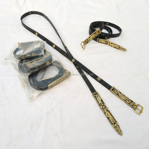 Ceinture en cuir médiéval en noir pour femme, ceinturon médiéval, avec rosaces en laiton - Product Image 5