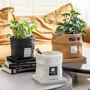 Vaso in Ceramica da 6 Pollici con Foro di Drenaggio e Sottovaso Quadrato per Piante, Design a Forma di Borsa, Vaso per Fiori, Decorazione da Giardino - Terracotta - Product Image 6