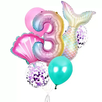 Nouveau thème sirène ballons ensemble numéro feuille ballons colonne pour joyeux anniversaire décoration arc-en-ciel sirène queue ballons