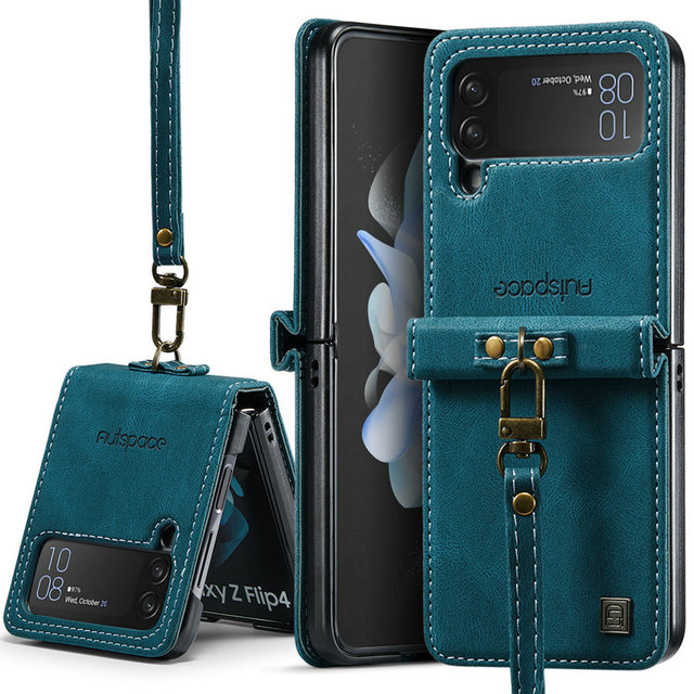 2022 Luxury Magnetic Retro Leather Case for Samsung Galaxy Z Flip 4 Case Cover Wrist Strap Fold Case for Galaxy Z Flip 4 3 2