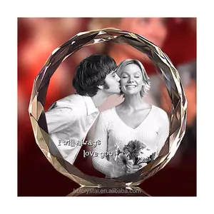 Honor Of Crystal Lovely High Quality Round Shape 3d Crystal Photo Frame For Wife Lover Girlfriend
