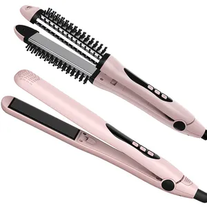 Hair straightening iron portable electric hair curler comb straightener curler