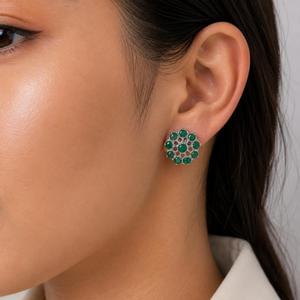 925 Sterling Silver Rhodium Plated <b>Emerald</b> Flower <b>Stud</b> Earrings for women - Product Image 2