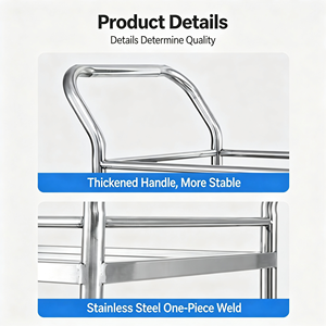 Carrito de Servicio Rodante de Acero Inoxidable de 3 Niveles, Carrito de Reparto de Alimentos Móvil con Ruedas Bloqueables, Grado Comercial para Restaurante - Product Image 2