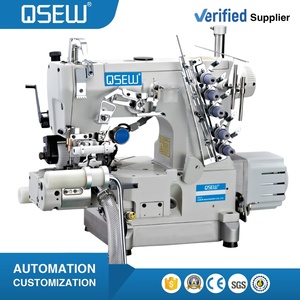 จักรเย็บอุตสาหกรรมแบบอินเตอร์ล็อค รุ่น QS-600D-35YD แบบเตียงทรงกระบอก ขับเคลื่อนโดยตรง ความเร็วสูง พร้อมหัวตัดด้านขวา สำหรับเย็บขอบเอวยางในชุดชั้นใน - Product Image 1