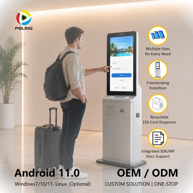 Passport Scanner QR NFC Card Dispenser Hotel Room Android Kiosk Built in Scanner Payment Terminal