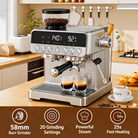 Machine à café expresso semi-automatique avec tête de brassage 58 mm, moulin à grains conique, 20 réglages de mouture, 1350 W, portable, compatible camping-car
