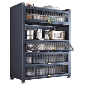Mobiletto da cucina in acciaio al carbonio, scaffale portaoggetti multistrato a pavimento con anta antipolvere per forno a microonde - Product Image 5
