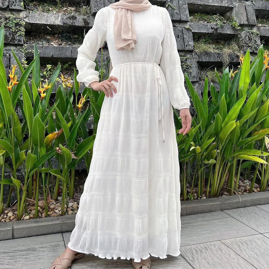 فستان أنيق ذو لون سادة من ماليزيا مواكب للموضة يحظى برواج وهو فستان طويل من عباية إسلامية عربية تركية دبي
