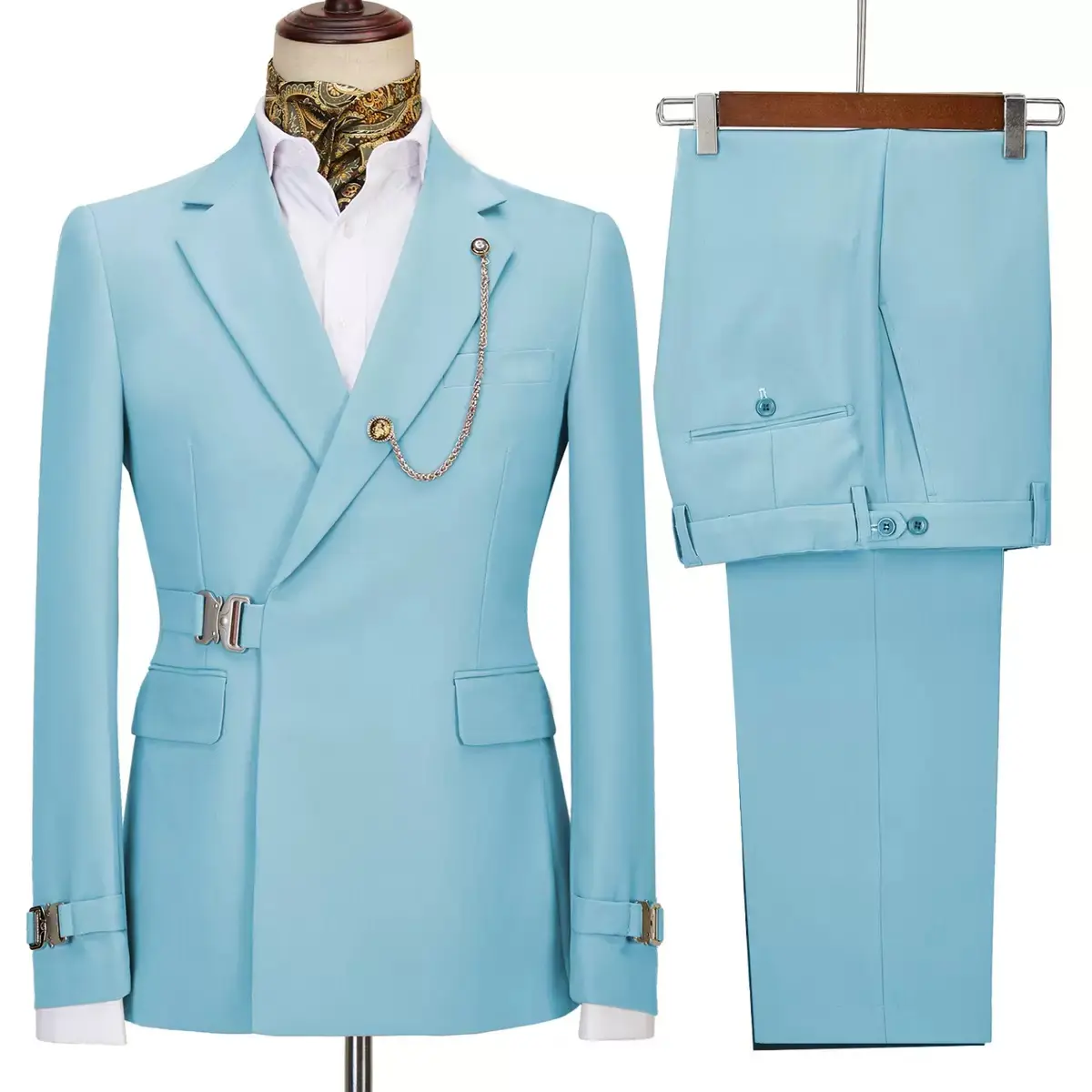 2023 New Design Mantel Hose Herren Anzug 2 Stück Slim Fit Set Metall verschluss Custom Daily Prom Hochzeits anzüge für Herren