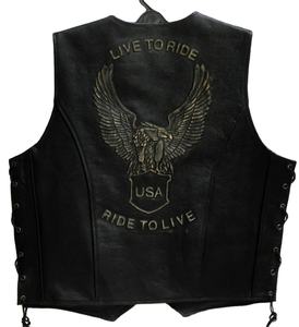 Gilet de motard en cuir véritable pour hommes, adultes, gilet en relief - Product Image 2