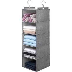 <b>Hanging</b> Closet Organizer 6-Shelf Collapsible Dark Gray Clothing Storage <b>For</b> Bedroom <b>Hook</b> Type Polyester - Product Image 1