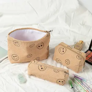 Custom Print Corduroy Women Cosmetic Bag 3 pcs/ set Makeup Pouch Hand Travel Bag Lipstick Organizer Cases