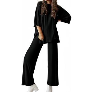 Completo Autunnale da Donna: Camicia a Maniche Corte e <span class=keywords><strong>Pantaloni</strong></span> Comodi in Tinta Unita <span class=keywords><strong>con</strong></span> <span class=keywords><strong>Tasche</strong></span> su Entrambi i Lati - Product Image 2