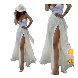 Оптовая продажа, женская элегантная шифоновая плиссированная длинная юбка-макси с разрезом, стильный Сексуальный повседневный дизайн, модель большого размера для беременных