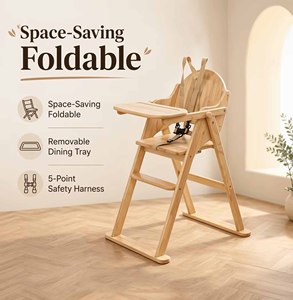 Chaise haute multifonctionnelle pour bébé, design scandinave moderne, bois massif, écologique, réglable, pliable, 1-5 ans - Product Image 3