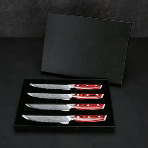 Lot <span class=keywords><strong>de</strong></span> 4 <span class=keywords><strong>Couteaux</strong></span> <span class=keywords><strong>à</strong></span> <span class=keywords><strong>Steak</strong></span> Japonais Premium 5 Pouces Tranchants en Acier Damas 67 Couches avec Manche VG10 Rouge pour le Pain et la Cuisine - Product Image 3
