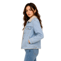 Blouson en jean pour femme, doublé sherpa, col polaire, boutonné, manches longues, chaud, personnalisé, pour l'hiver