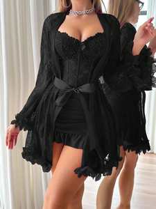 <span class=keywords><strong>Camicie</strong></span> <span class=keywords><strong>da</strong></span> <span class=keywords><strong>notte</strong></span> <span class=keywords><strong>Sexy</strong></span> <span class=keywords><strong>da</strong></span> donna di lusso con fori <span class=keywords><strong>da</strong></span> ricamo Appliques all'ingrosso dalla fabbrica pigiami di pizzo con metodo di tessitura intrecciata - Product Image 4