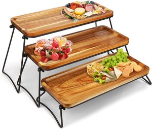 Soporte de exhibición de alimentos de madera de acacia, bandejas de madera elevadas, plato rústico, bandeja de Comida comercial para restaurante, bandeja para servir magdalenas de desayuno - Product Image 1