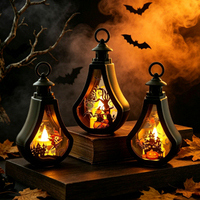 Lanterne citrouille écologique pour Halloween, château de sorcière, bouilloire, lampe à bougie sans flamme pour décoration intérieure, accessoire de fête, cadeau