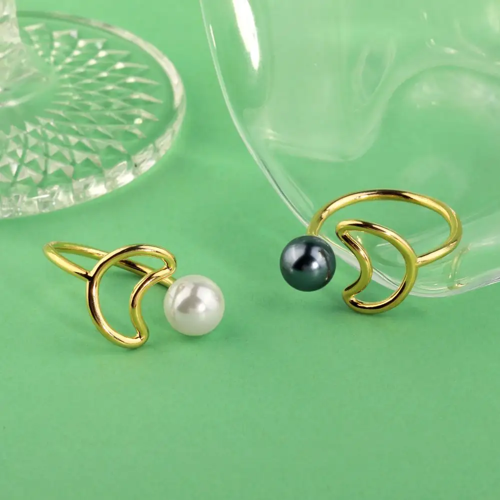 Modeschmuck verstellbar 14 Karat Gold 8mm Bunte Perle Gold und Silber Stern Mond Ringe für Frauen Schmuck Geschenke