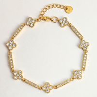 Bracelet vertical en acier inoxydable haut de gamme, étanche, léger et luxueux, avec zirconias et fleurs, sans perte de couleur.