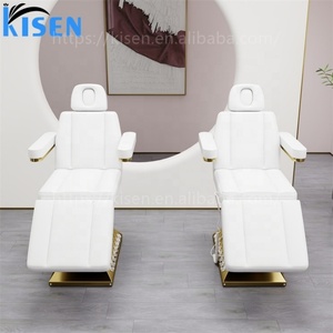 Kisen Newest White Leather Gold Square Base Beauty Salon Eyelash Bed 3/4 Motors <b>Electric</b> Spa Equipment Massage Beauty Bed - Product Image 2