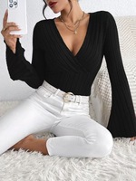 Pull en maille torsadée à col en V pour femme, épais, automne-hiver, facile d'entretien, décontracté, mode, vente en gros, vêtements en vrac