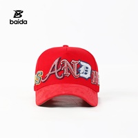 Gorra de Béisbol Baida Roja de Poliéster/Algodón con Bordado 3D de Diamantes de Imitación, Diseño Moderno, Unisex, Cierre de Hebilla de Una Sola Pieza