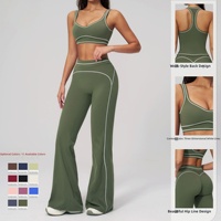 Ensemble de yoga brossé color block pour femme, haut de gamme, à double bretelle, tenue de fitness, course, entraînement, vêtements de sport, ensemble deux pièces pour la gym