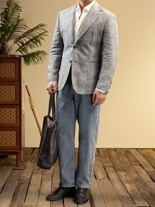 <span class=keywords><strong>Blazer</strong></span> <span class=keywords><strong>Homme</strong></span> 100% Lin <span class=keywords><strong>Gris</strong></span> Clair Imprimé Prince Plaid, Veste de Costume Décontractée à Simple Boutonnage, Revers Cranté, Coupe Slim - Product Image 3