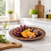 Vente en gros de bols de service peu profonds à large bord en bois d'acacia, assiettes rondes en bois massif, porte-noix, porte-salades, porte-collations, vaisselle de restaurant japonais
